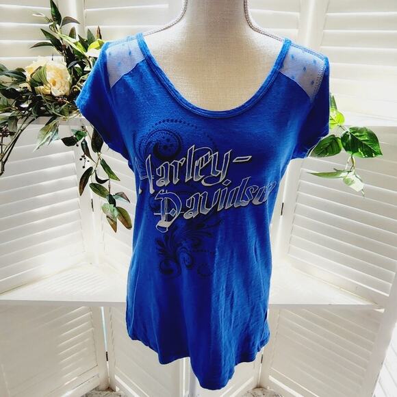 HARLEY DAVIDSON LACE BACK BLUE TEE SIZE LARGE - Picture 1 of 7